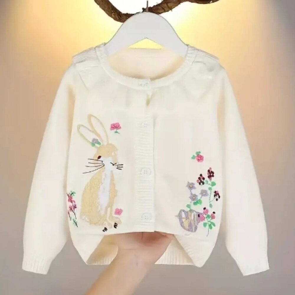 Boutique Girls Bunny Rabbit Easter Cardigan Sweater